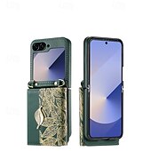 Недорогие Чехлы для Samsung-телефон Кейс для Назначение Z-флип 6 Кейс на заднюю панель со стендом с ремешком Разъем для карты Ретро ТПУ Кожа PU