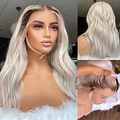 voordelige Pruiken van echt haar, met kanten voorzijde-Echt haar 4x13 Sluiting Pruik Korte bob Braziliaans haar Golvend Meerkleurig Pruik 130% 150% Haardichtheid Ombre-haar Natuurlijke haarlijn 100% Maagd lijmloze Voor Dames Kort Kanten pruiken van echt