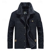 preiswerte Cargo-Jacken-Herren Winterjacke Fleecejacke Freizeitjacke Täglich Urlaub warm Tasche Vlies Herbst Winter Glatt Modisch Strassenmode Kargen Standard Khaki Armeegrün Dunkelblau Jacken