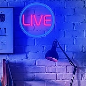 ieftine Lumini Neon LED-lumini cu neon live, lumini cu neon cu led live, lumini cu LED rotunde pentru jucători - semn cool de streaming/înregistrare live pentru studio, perete, dormitor, decor sala de jocuri