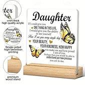 cheap Gifts-Acrylic Plaque with Wooden Base, Meaningful Gift from Son or Daughter to Mom, Commemorative Desk Sign, Thoughtful Keepsake with Wooden Stand