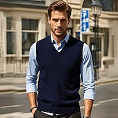 preiswerte Herren Pullover Weste-Herren Pullunder Pullover Kleid Pullover Weste Strickpullover Gerippt Stricken Standard Strick Glatt V Ausschnitt Modisch Brautkleider schlicht Freizeitskleidung Verabredung Bekleidung Herbst Winter
