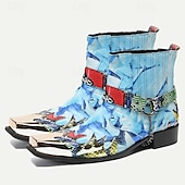 abordables Botas de cuero de primera calidad-Botines de piel de vacuno de primera calidad para hombre: botas de motociclista estilo western con estampado de serpiente colorido y puntera metálica