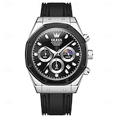 baratos Relógios Quartz-OLEVS 9911 Relógios Masculinos com Pulseira de Silicone à Prova d&#039;Água Cronógrafo Fase da Lua Relógio Masculino Luxuoso Multifuncional