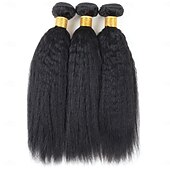 abordables 3 paquets extensions cheveux humains-Lot de 3 extensions de cheveux brésiliens lisses Yaki de 8 à 28 pouces