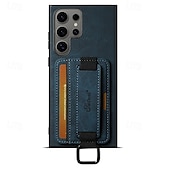 זול מארז סמסונג-טלפון מגן עבור S24 Ultra Plus S23 Ultra Plus S22 Plus Ultra S25 Ultra כיסוי אחורי עם מעמד עם רצועת יד חריץ לכרטיס רטרו TPU PC עור PU