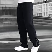 preiswerte Sweatpants-Herren Jogginghose Trainingshose Jogginghose Jogger Hose Hosen Jogginghose mit geradem Bein Ausgestellte Jogginghose Kordelzug Elastische Taille Bein mit Reißverschluss Glatt Komfort Warm In voller