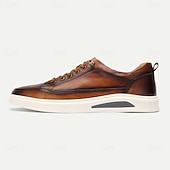 preiswerte Premium Leder Sneaker-Men's Blue Genuine Leather Casual Sneakers Lace-Up Lightweight Comfort Walking Shoes for Daily Wear, Travel, Commuting, Weekend Outings and Smart Casual Style