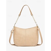 ieftine Genți Totes-geantă de umăr din piele artificială maro de damă cu curea de lanț auriu – crossbody elegant și casual pentru zi cu zi și lucru