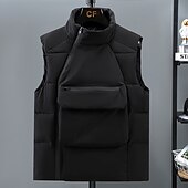 billiga Herrarnas puffer väst-Herr Pufferväst Dagligen Ledigt Vår &amp; Höst Ficka Polyester Bekväm Ensfärgat Pullover Normal Svart Grå Väst