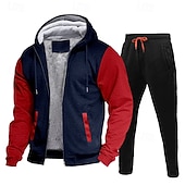 cheap Basic Tracksuits-Men's Tracksuit Sweatsuit Black Red Navy Blue Light Grey Dark Gray Hooded Color Block Drawstring 2 Piece Streetwear Cool Spring Fall Clothing Apparel Hoodies Sweatshirts