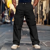 preiswerte Cargohosen-Herren Cargohose Cargohosen Hose Hosen Freizeithose Tasche Elastische Taille Gerade geschnitten Glatt Komfort Weich In voller Länge Outdoor Täglich Ausgehen Modisch Strassenmode Schwarz Armeegrün