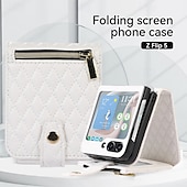 Χαμηλού Κόστους Samsung Θήκη-Θήκη Τηλεφώνου Για Z Flip 6 Z Flip 5 Z Flip 4 Z Flip 3 Flip Cover με Στήριγμα Φερμουάρ με Λουράκι Retro TPU PU Δέρμα
