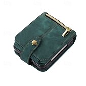 abordables Carcasas Samsung-teléfono Funda Para Z Flip 6 Z Flip 5 Z Flip 4 Z Flip 3 Gire la tapa con Soporte Cremallera con cordón Retro TPU Cuero de PU