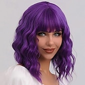 economico Parrucche di Carnevale-parrucca con frangia parrucche corte ondulate per donne lunghezza spalle parrucche caschetto riccio parrucche sintetiche resistenti al calore per feste di natale parrucche cosplay uso quotidiano per