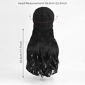 abordables Pelucas sintéticas de moda-Gorro con peluca y extensiones de pelo largo y ondulado, gorro de punto con pompón para mujer, color negro, para invierno
