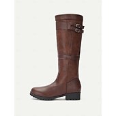 cheap Cowboy &amp; Western Boots-Women&#039;s Brown Knee-High Riding Boots with Buckle Detail - Durable Outdoor Footwear for Fall and Winter