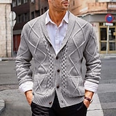preiswerte Herren Strickjacke-Herren Strickjacke Strickpullover Gedrehtes Stricken Standard Knopf hoch Seitentaschen Feste Farbe Kargen Modisch Klassisch Freizeitskleidung Verabredung Bekleidung Herbst Winter Schwarz Blau S M L