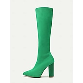cheap Fashion Boots-Women&#039;s Stretchy Knit Knee-High Boots with Chunky Heels – Elegant Green Fashion Boots for Fall/Winter