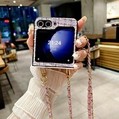 Недорогие Чехлы для Samsung-телефон Кейс для Назначение Z-флип 6 Z Flip 5 Z Flip 4 Z Flip 3 Кейс на заднюю панель с ремешком Защита от удара Ретро текстильный ТПУ