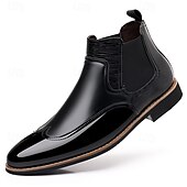 levne Boty Chelsea-pánské lakované chelsea boots z umělé kůže – klasický wingtip brogue design pro formální i neformální příležitosti