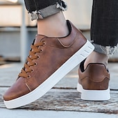 economico Sneakers da uomo-sneakers casual da uomo marroni con lacci - design minimalista con suola bianca, comfort quotidiano