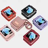 お買い得  サムスン用ケース-電話 ケース 用途 Zフリップ6 Z Flip 5 Z Flip 4 Z Flip 3 バックカバー ストラップ付き カード挿入口 耐衝撃 レトロ風 TPU PUレザー