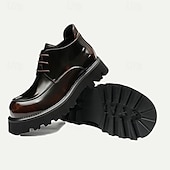 baratos Botas de couro premium-Botas masculinas de couro envernizado marrom com cadarço grosso - sapatos sociais casuais de grife com sola robusta para moda urbana