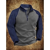 preiswerte Einfache Sweatshirts-Herren Sweatshirt Viertelreißverschluss Sweatshirt Armeegrün Marineblau Halber Reißverschluss Farbblock Patchwork Sport &amp; Outdoor Täglich Ferien Streetwear Basic Lässig Herbst Winter Bekleidung