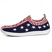 abordables Zapatillas de hombre-Zapatillas sin cordones con bandera estadounidense patriótica para hombre, zapatos casuales de punto cómodos y transpirables para uso diario