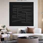 economico Quadri astratti-dipinto a mano dipinto nero con texture oversize 3d dipinto geometrico astratto fatto a mano grande dipinto minimalista bianco e nero con texture per soggiorno camera da letto decorazione da parete