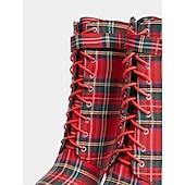 cheap Ankle Boots-Women&#039;s Red Tartan Platform Ankle Boots - Chunky Heel Plaid Lace-Up Boots with Side Zipper for Punk and Alternative Fashion
