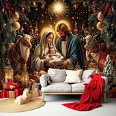 abordables tenture de tapisserie de noël-Tapisserie murale de Noël, crèche de Noël, art mural, grande tapisserie, décor mural, toile de fond pour photographie, couverture, rideau, décoration de la maison, chambre à coucher, salon