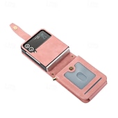 abordables Carcasas Samsung-teléfono Funda Para Z Flip 6 Z Flip 5 Z Flip 4 Z Flip 3 Gire la tapa con Soporte Cremallera con cordón Retro TPU Cuero de PU