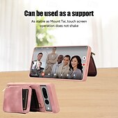 お買い得  その他のスマホケース-電話 ケース 用途 Pixel 7 Pro Pixel 6 Pro バックカバー スタンド付き ジッパ－ ストラップ付き レトロ風 TPU PUレザー