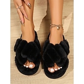 economico Ciabatte e infradito da donna-Per donna Pantofole Pantofole fuzzy Pantofole da interno Ciabatte calde Interni Giornaliero In pile Piatto Punta tonda Felpato Informale minimalismo Pelliccia sintetica Mocassino Colorato Nero Bianco
