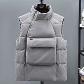 billiga Herrarnas puffer väst-Herr Pufferväst Dagligen Ledigt Vår &amp; Höst Ficka Polyester Bekväm Ensfärgat Pullover Normal Svart Grå Väst