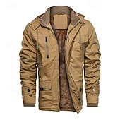 tanie Kurtki cargo-Męskie Kurtka polarowa Kurtka cargo Codzienny Urlop Keep Warm Kieszeń Polar Jesień i zima Równina Moda Moda miejska Kołnierz stawiany Regularny Czarny Khaki Zieleń wojskowa Kurtki