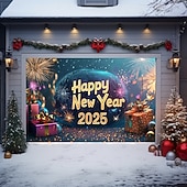 billige Garasje- og dørbanner-nyttår garasjeportdeksel ballonger fyrverkeri utendørs banner stort bakteppe for ferie utendørs garasjeport hjem veggdekorasjoner