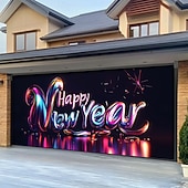 billige Garasje- og dørbanner-nyttår garasjeportdeksel ballonger fyrverkeri utendørs banner stort bakteppe for ferie utendørs garasjeport hjem veggdekorasjoner