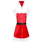 olcso Felnőtt karácsonyi jelmezek-Mikulás ruhák Mikulás Mrs.Claus Karácsonyi ruha Mikulás ruhák Szexi jelmezek Mikulás sapka Női Karácsony Álarcos mulatság Szexi Cosplay jelmez Felnőttek Parti Karácsony Ruha Öv Kalap