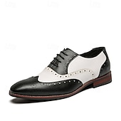 abordables Zapatos Brogue-Zapatos Oxford con punta de ala en marrón y blanco para hombre, zapatos de vestir vintage de cuero genuino inspirados en Gatsby para fiestas, bodas y eventos formales de la década de 1920.