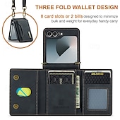 Недорогие Чехлы для Samsung-телефон Кейс для Назначение Z-флип 6 Z Flip 5 Z Flip 4 Z Flip 3 Кейс на заднюю панель со стендом с ремешком Разъем для карты Ретро ТПУ Кожа PU