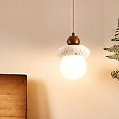 abordables Suspension-Lampe suspendue en verre wabi-sabi, lustre circulaire en pierre de grotte jaune, lampe suspendue de plafond en bois massif de style chinois, 110-240 V