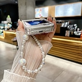 Недорогие Чехлы для Samsung-телефон Кейс для Назначение SSamsung Galaxy Z-флип 6 Z Flip 5 Z Flip 4 Z Flip 3 Кейс на заднюю панель с ремешком на запястье Защита от удара Ретро ПК