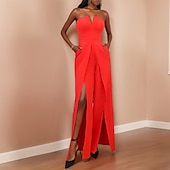 preiswerte Partykleid-Jumpsuits Party Kleider Party Kleid Formelles Bodenlang Ärmellos Strapless Chiffon mit Schlitz