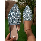 voordelige Damesklompen &amp; Muiltjes-dames versierde instapmuiltjes met strass – glamoureuze platte schoenen met puntige neus voor bruiloften en speciale gelegenheden