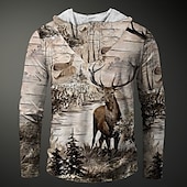cheap Men&#039;s 3D Hoodies-Men&#039;s Deer Hoodie Hoodies Sweatshirt Hoodie Long Sleeve Hooded Sweatshirt Hooded Fashion 3D Print Vacation Sports Outdoor Streetwear Beige Drawstring Fall Winter Designer