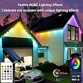 tanie Słoneczne światła sznurka-36leds 53ft solar energy permanent outdoor lights, rgbic smart eaves lights, led string vertity lights z aplikacją &amp;zdalne oświetlenie zewnętrzne IP65 wodoodporne na dach, na święta Bożego Narodzenia,