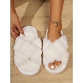economico Ciabatte e infradito da donna-Per donna Pantofole Pantofole fuzzy Pantofole da interno Ciabatte calde Interni Giornaliero In pile Piatto Punta tonda Felpato Informale minimalismo Pelliccia sintetica Mocassino Colorato Nero Bianco